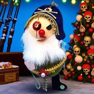 Vintage Pirate Ornament Peg Leg Eye Patch Black Hat Flocked 1960s from Japan